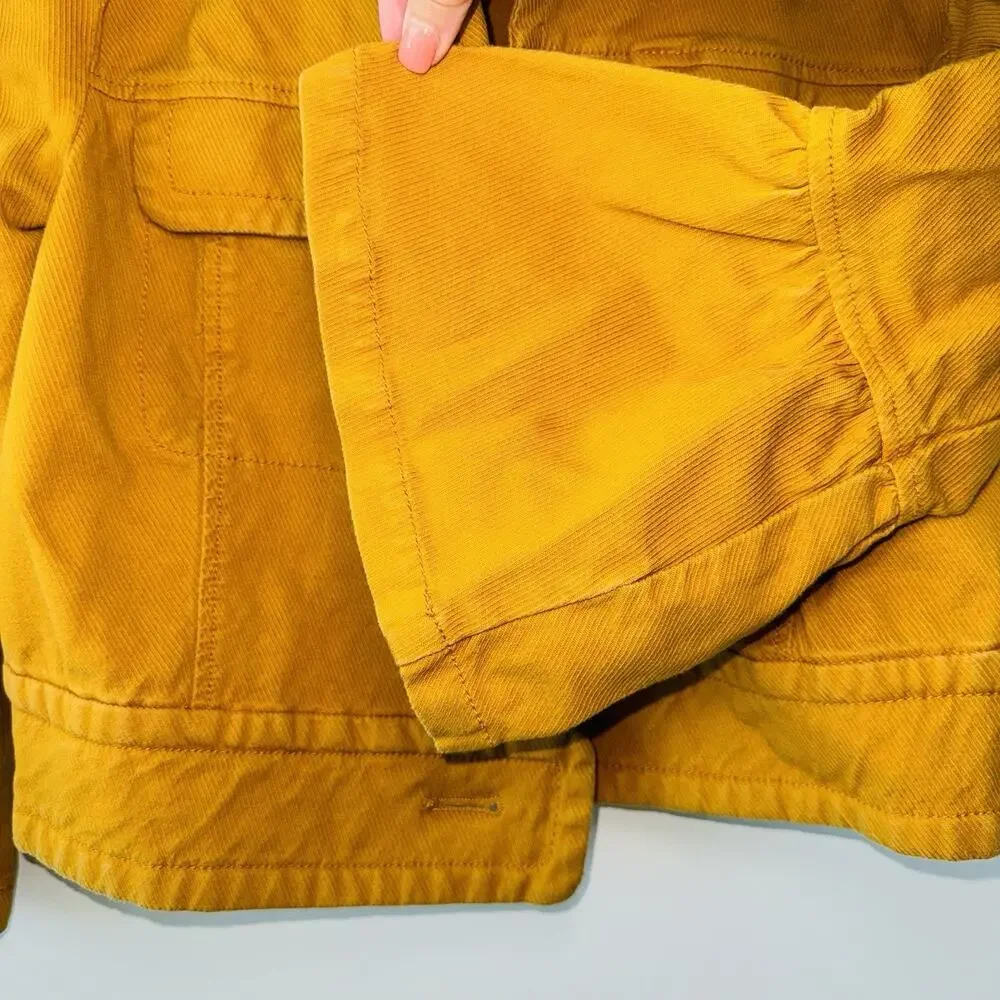 ANTHROPOLGIE Nora Flounce-Sleeved Trucker Short Jacket Small Mustard 3/4 Sleeve - Picture 10 of 11